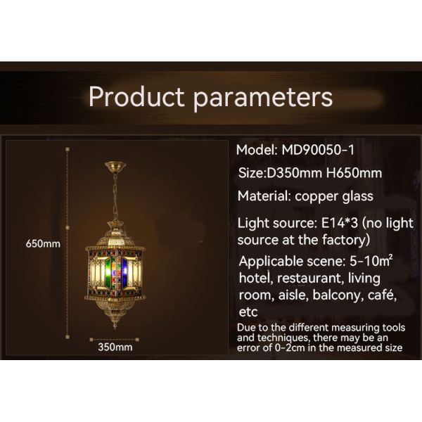 Stained Glass Copper Chandelier Interior Lighting Decoration Copper Glass Arab Muslim Vintage Style LED Copper Lamp