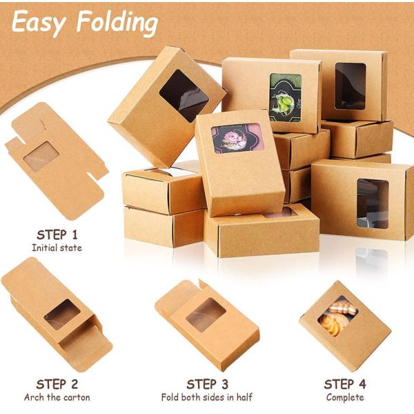 Eco Friendly Kraft Gift Box With Clear Window For Bath Soap Candy Or Cookies