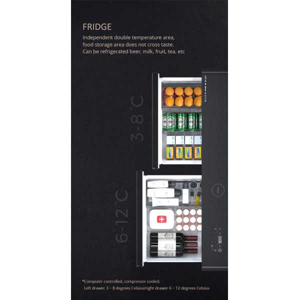 Black Modern Multifunction LED Coffee Table with 135L Refrigerator and Phone Charger