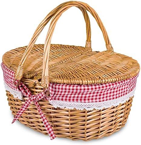 Quality Wicker Picnic Basket with Lid and Handle Sturdy Woven Body with Washable Lining for Easter,Mother's Day,Outdoor Camping for sale
