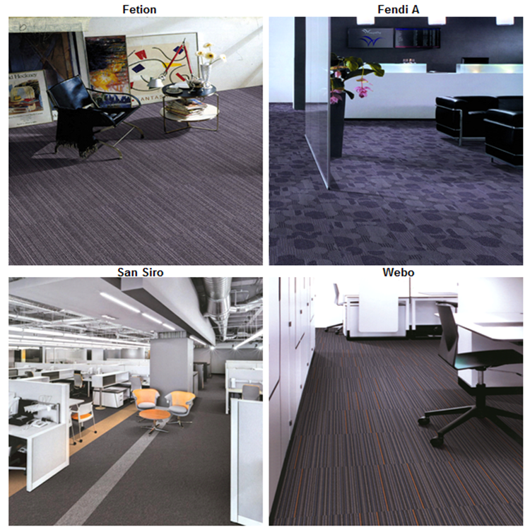 Rectangular shape nylon yarn pvc backing carpet tile