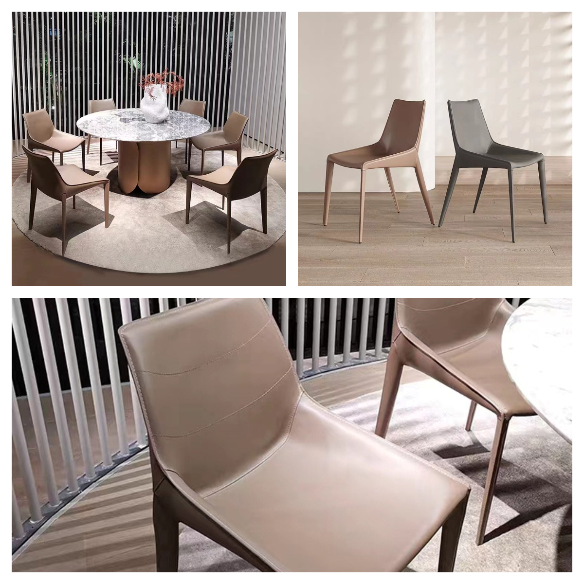 Parallel Bar Leather Metal Base Dining Chairs Visually Striking