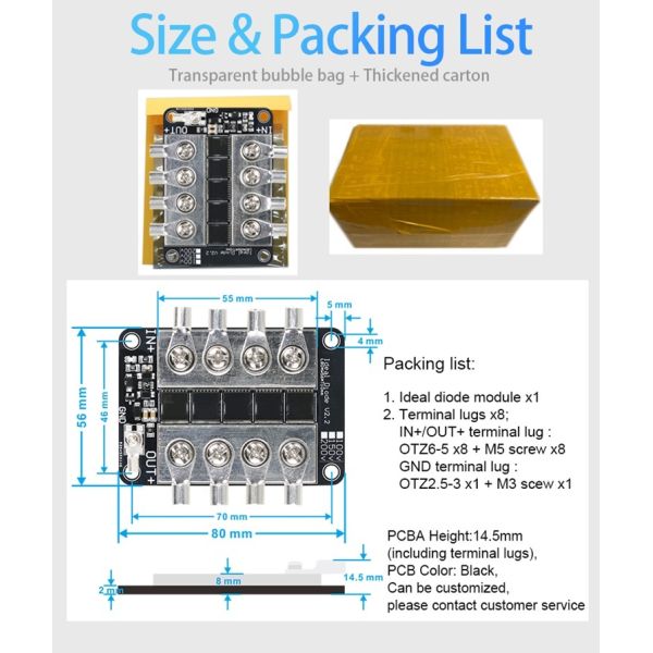 100V 150V 200V 150A Ideal Diode Module Battery Charging Anti Backfilling For Solar Power System