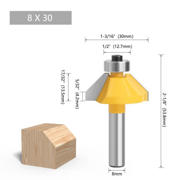 YingBa Professional Tool Manufacturer 8mm Shank 45 Degree Carbide Bevel Edge Trimming Bits for Wood Woodworking Bits