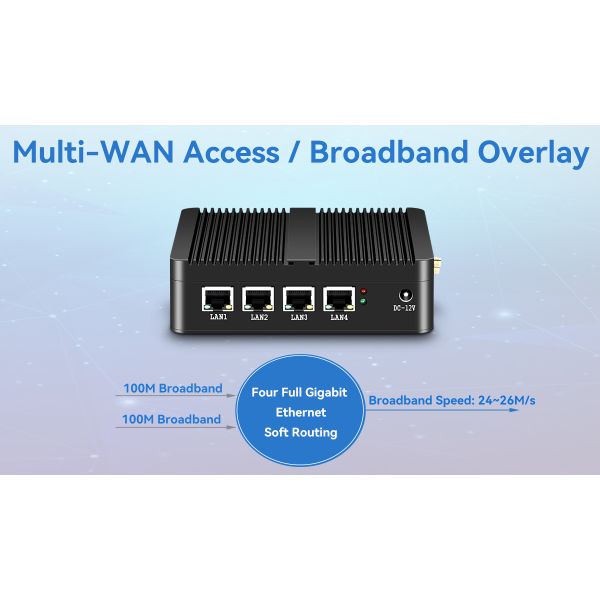 4 LAN DDR3L Firewall Router Fanless Mini PC Intel Celeron Series J1900