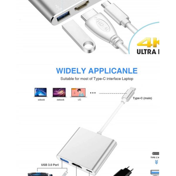 3 in 1 PD Charging 4K 1080P USB Type C OTG Docking Station Hub Adapter
