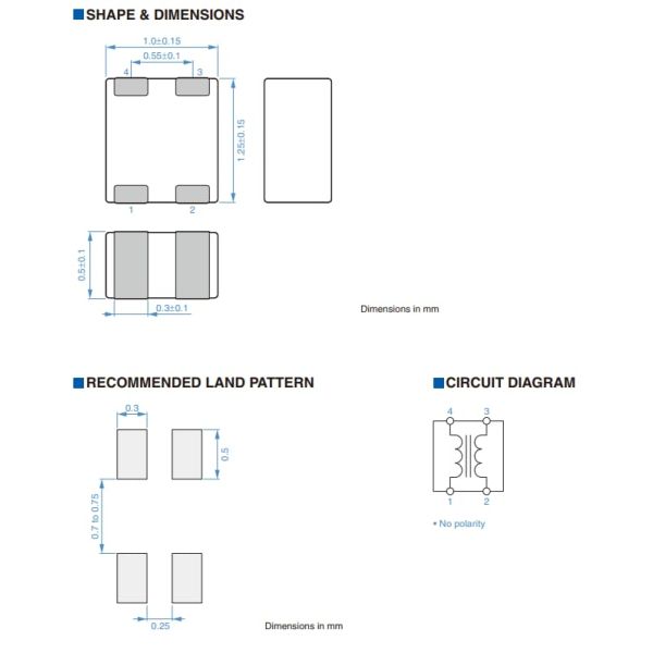 Mechanical Drawing - TDK MCZ1210AH Common Mode Filters 1210 200Ohm Common Mode Chokes 100mA 5VDC MCZ1210AH201CPTA0G