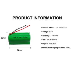 1700mah AA Nimh Rechargeable Battery Pack 3.6V Nimh Battery