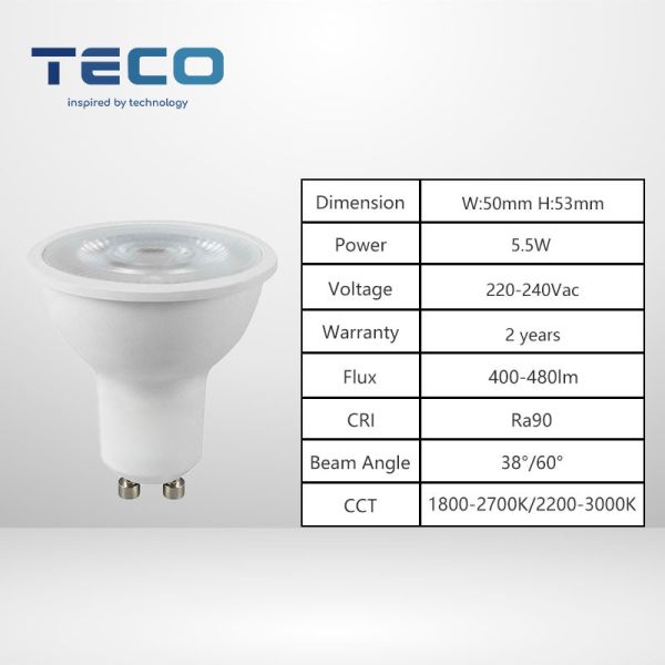 Essential GU10 LED Bulb 1800-2700k No Flicker 38 Degree 230V Dim To Warm LED Bulb