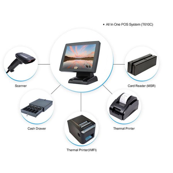 15" All In One Restaurant Pos System Professional Android System With 8 Digital LED Display