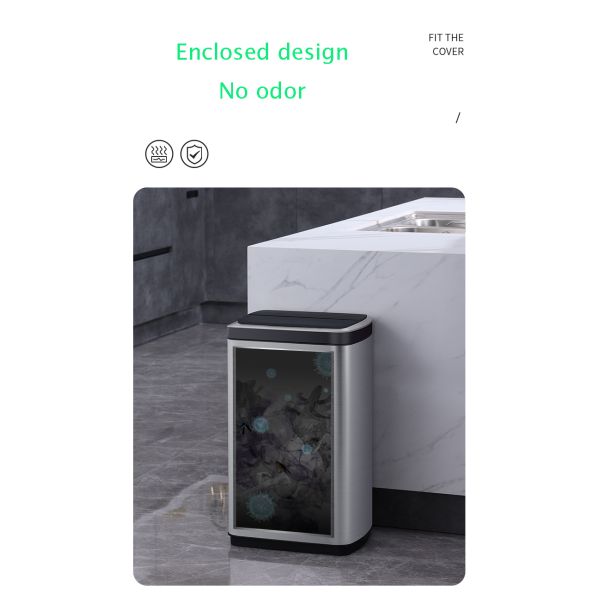 Square Motion Sensor Waste Bin OEM ODM Touchless Stainless Steel Trash Can