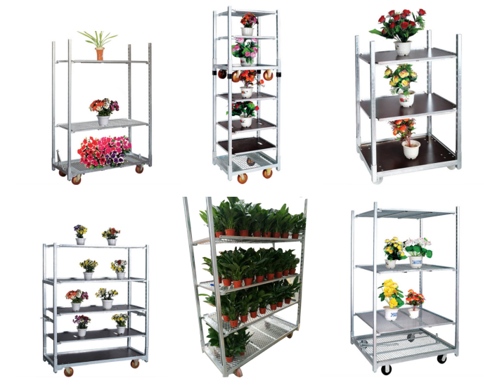 Plywood Garden Flower Cart / Flower Cart Racks Galvanized Or Powder Coated