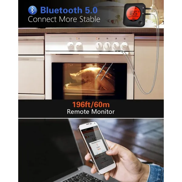 6 Meat Probe Wireless Meat Thermometer Cooking Food Meat Thermometer Wireless for Smoker BBQ Grill Thermometer