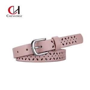 China ODM Classic Leather Belt Womens Pink Young Fashion Needle Button Hollow Out wholesale