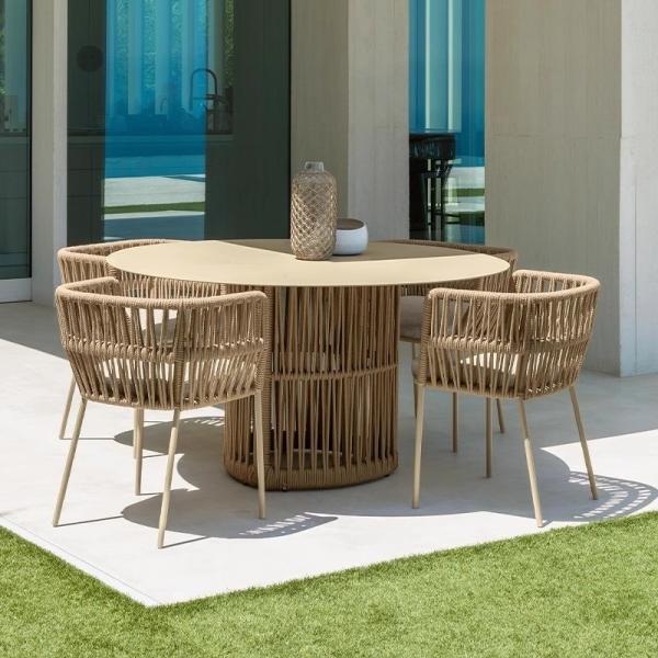Quality Light Luxury Outdoor Contemporary Woven Rope Chair And Foldable Villa Table Set for sale