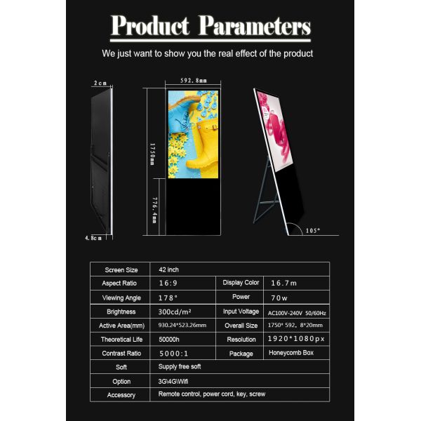 Portable Stand Alone LCD Advertising Digital Signage Video Display With Touch Screen 42" Ultra-thin Portable Digital Poster LCD Display Signage