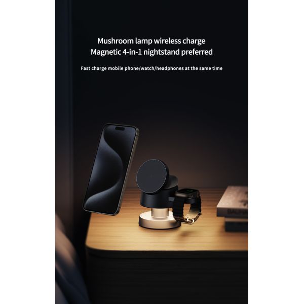 X6 Mushroom Design Wireless Charger Night Light Dark Grey / Golden Rose