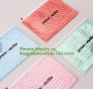China Compostable metallic glossy holographic private label bubble mailing bag, zip slider clear glitter bubble pouch bag on sale