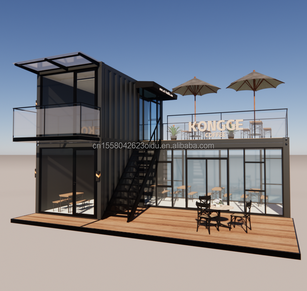Galvanized Steel Bending Container Coffee Shop Store 40ft Prefabricated House Building Design for Steel Frame Hotel