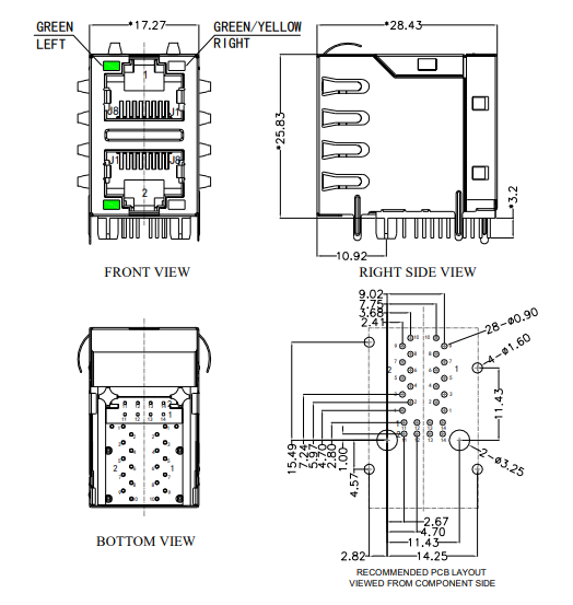 2X1 1000BASE RJ45 Modular Jacks Connector Rj45 Modular Plug Middle Size