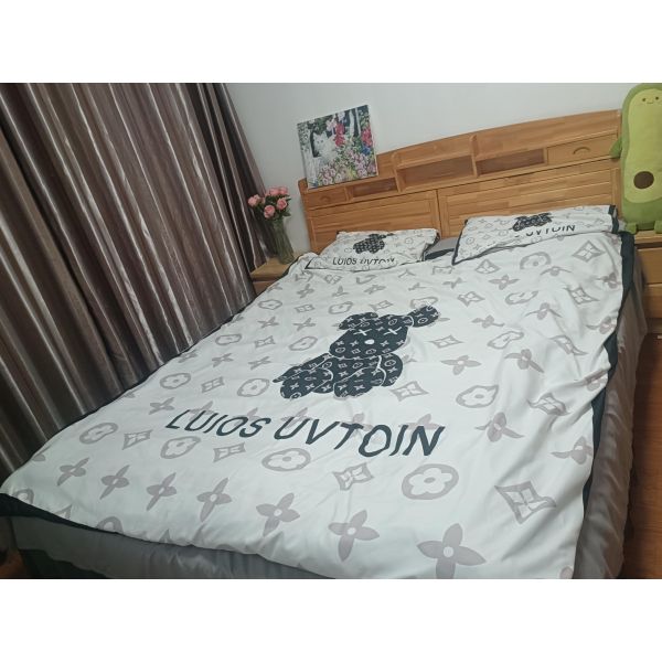 Customized Color 4Pcs 100% Polyester White Bear Bed Sheet Set For Hotel Baby Home