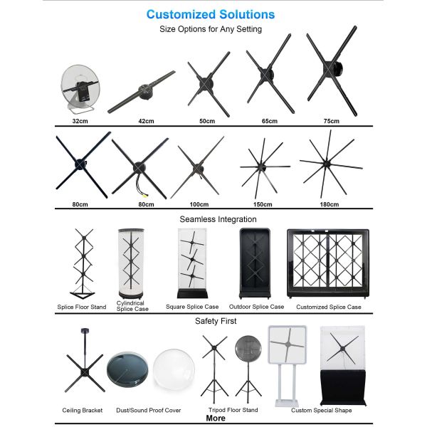 HDFocus 65cm HD Holographic Display 224 Spinning 3D Projector LED Advertising Hologram Fan Marketing
