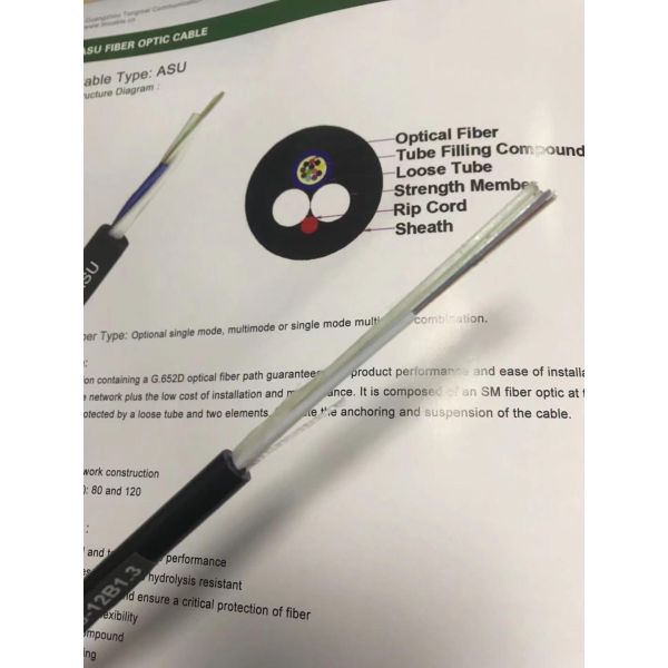 Mini ADSS 6 Core 12 Core Aerial Fiber Optic Cable ASU G652D