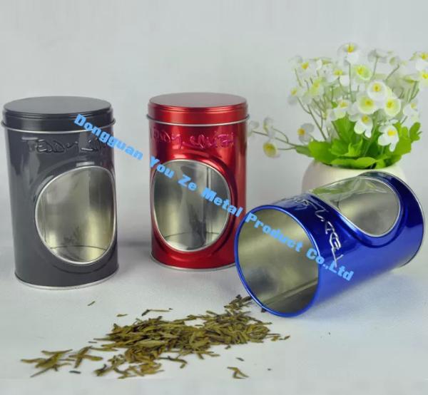 Quality Display Tin Containers With Window Embossed Tea Tin Box On Body Custom Storage Tins for sale