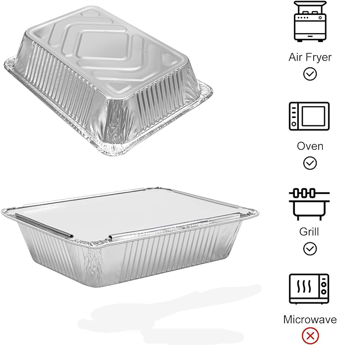 Cardboard Lid Silver Aluminium Foil Lunch Box for Food Storage and Take Away 890cc