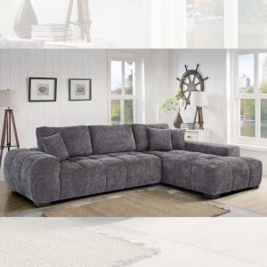 China L-Shaped Sectional Sofa with 3 Pillows, Gray Chenille wholesale