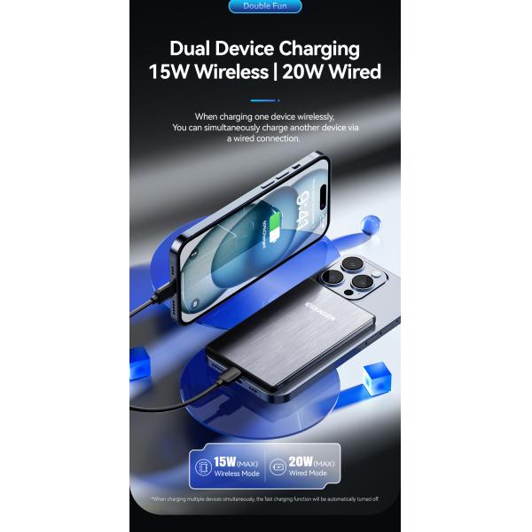 ABS PC Aluminum Alloy Fast Charging Power Bank Ultra Thin Wireless 5000mah