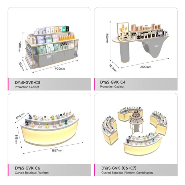Gray Wooden Check-out Counter with Soft Light Strip for Cosmetic Shop Design and Retail Shop Decoration