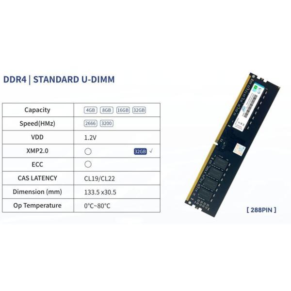 DDR4 288pin 8GB 3200MHz Udimm PC-25600 1.2V Non Ecc Gen 4 Memory Consumer Garde Memory Module