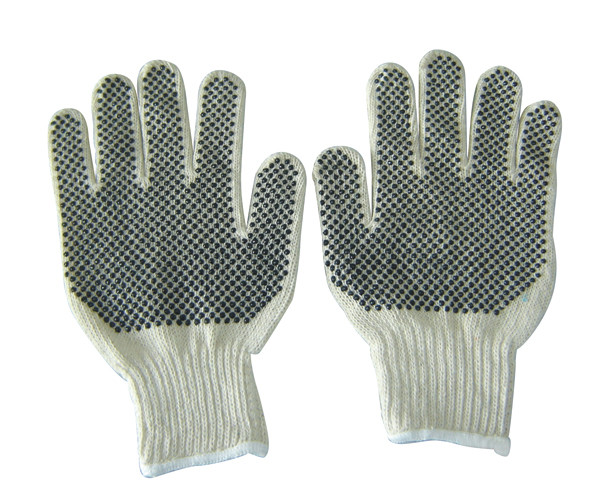 Elastic Cuff Cotton Knitted Work Gloves OEM Cotton Gloves With Rubber Dots