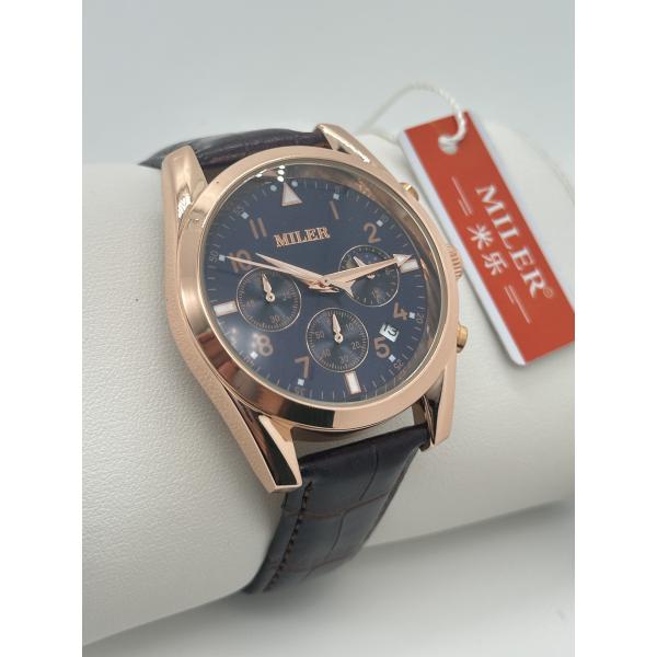 Scratch Resistant Quartz Watch with White Dial Black Leather Band and Buckle Clasp