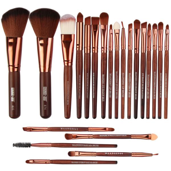 lWholesale 22 Pieces Brown Color Makeup Brushes Fan Brush Best Make up Brushes