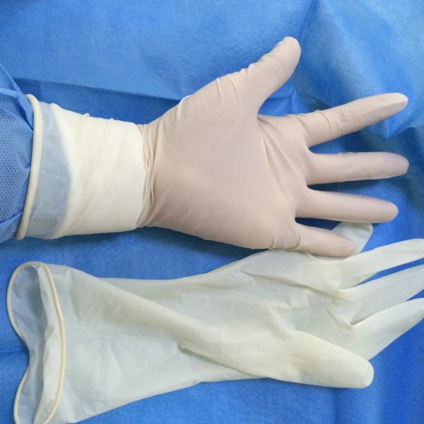 Natural White Sterile Latex Surgical Gloves Left / Right Hand With Rolled Rim