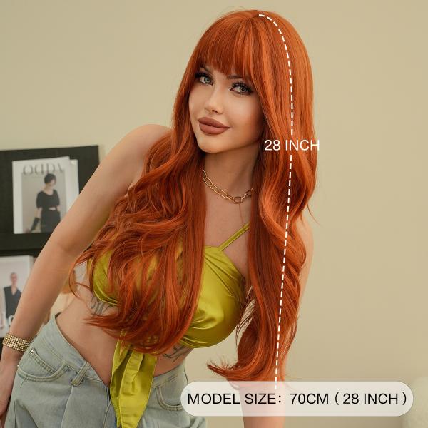 Fashion Long Body Wave Hair Orange Synthetic Wigs For Women