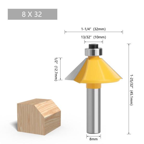 YingBa Professional Tool Manufacturer 8mm Shank 45 Degree Carbide Bevel Edge Trimming Bits for Wood Woodworking Bits