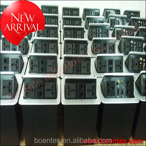 Office Floor Outlet for Desktop Hydraulic Pop Up Type Power Socket with Aluminum Alloy Panel