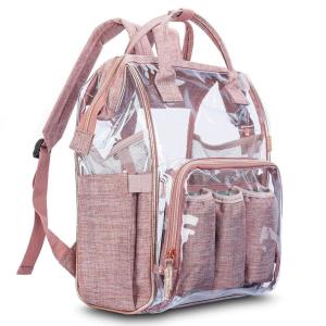 China Clear PVC Linen Baby Backpack Diaper Bag With Insulated Pouch on sale
