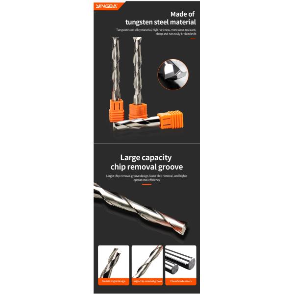 YINGBA 2 Flute Milling Cutter Cnc MachinesTool CNC Router Bit Cutting Acrylic PVC Material Wood Engraving Bit