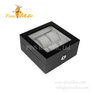 China Black Watch Display Box, for 6 Timepieces, Glass Cover. Silver Lock and Key wholesale
