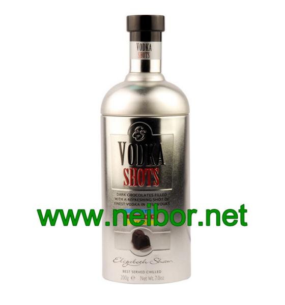 Quality vodka bottle shape chocolate packaging tin box for sale