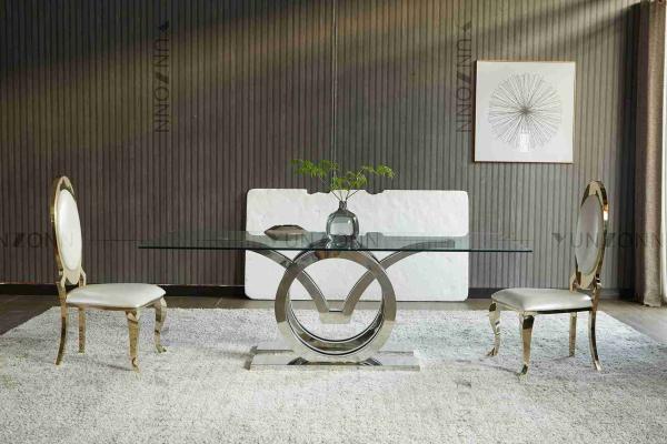 Quality Tempered Glass Seagull Dining Table Rectangle Silver Series Home Furniture for sale