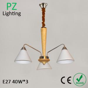 Household 3 arms mini wood pendant lamp glass shade chrome lighting CE/ROHS made in China