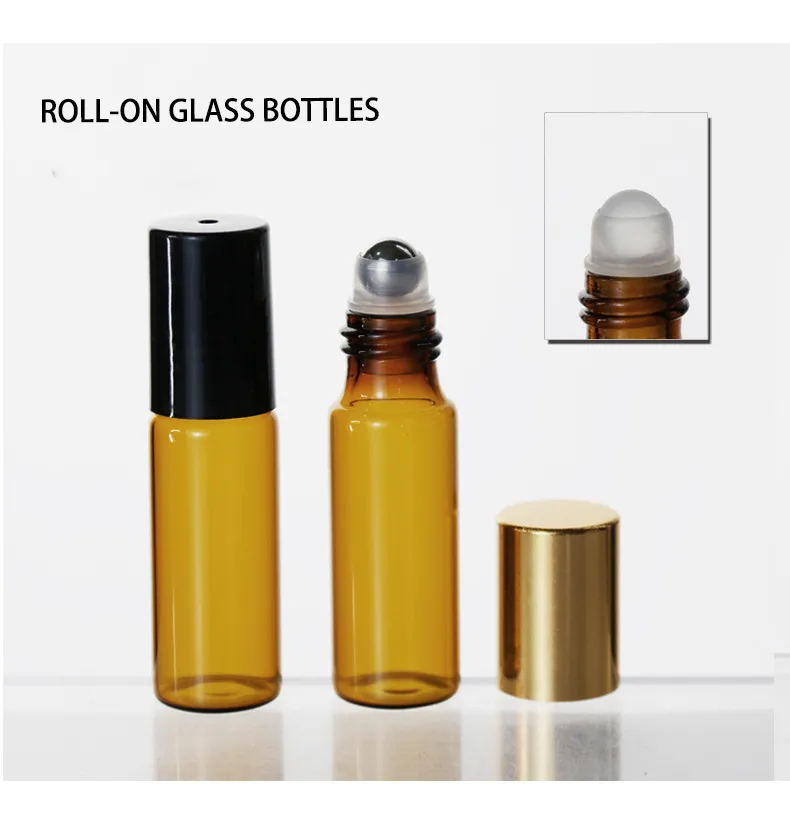 Customized Packaging Gold Plastic Massage Oil Roll On Bottle With Screw Up Caps