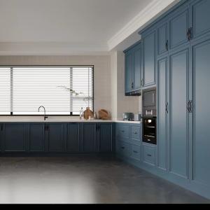 Melamine Solid Wood Laminate Blue Gray Kitchen Cabinets Scratch Resistant