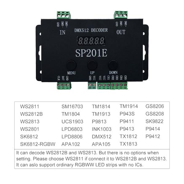 Addressable 5 Channel DMX Decoder SP201E DMX512 SPI Signal With Button Control