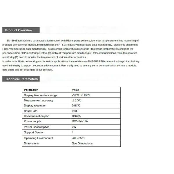 SM1800B RS485 Temperature Sensor Temperature Module Temperature Meter